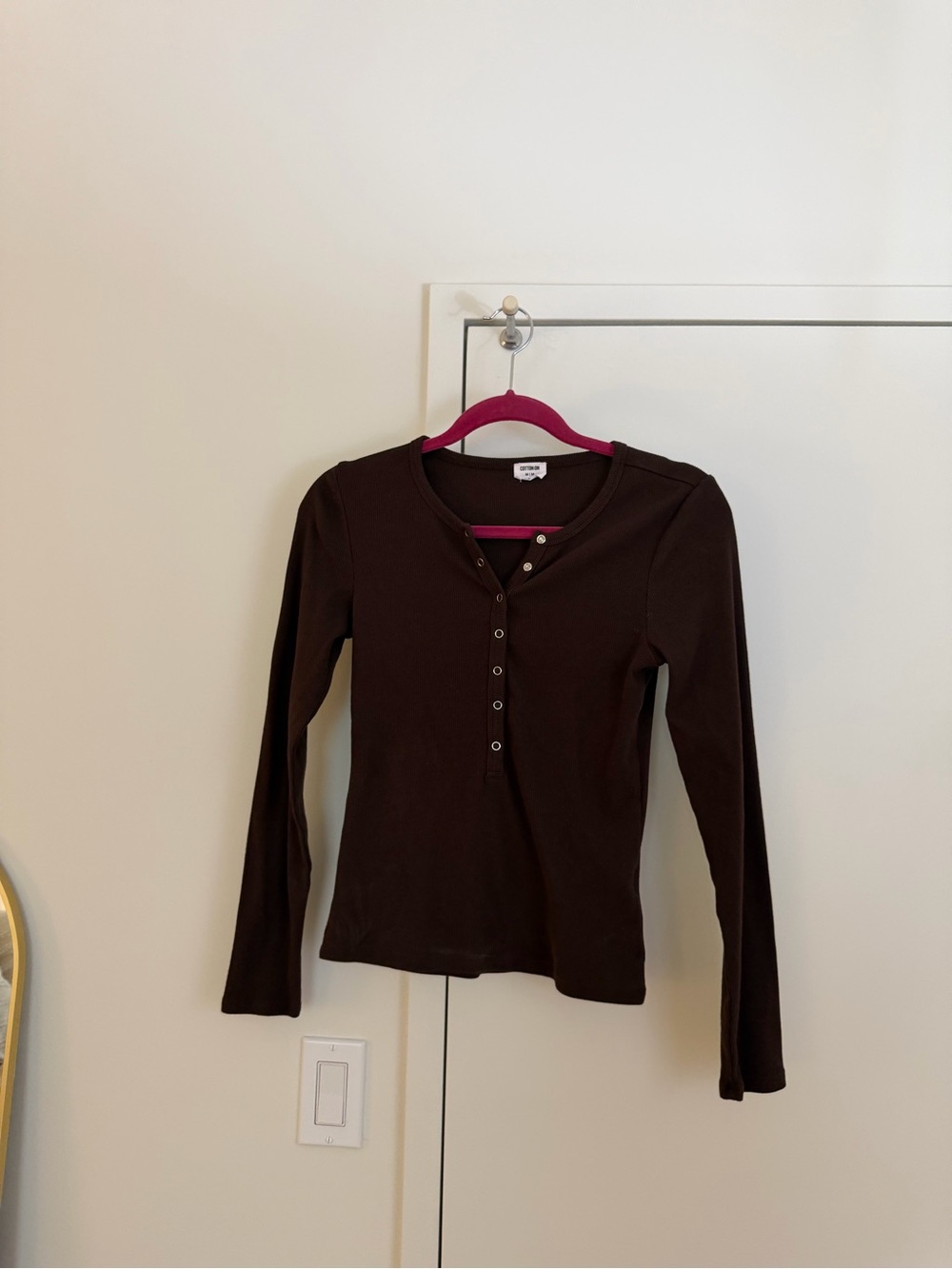 Cotton On Women's Long-Sleeve Henley in Brown